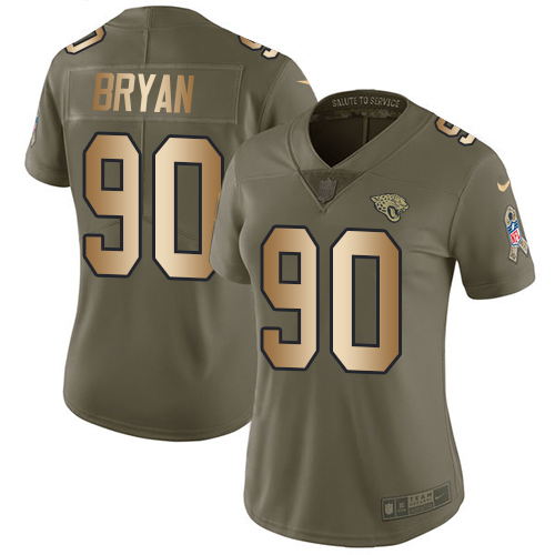 Nike Jacksonville Jaguars #90 Taven Bryan Olive Gold Women Stitched NFL Limited 2017 Salute to Service Jersey->women nfl jersey->Women Jersey